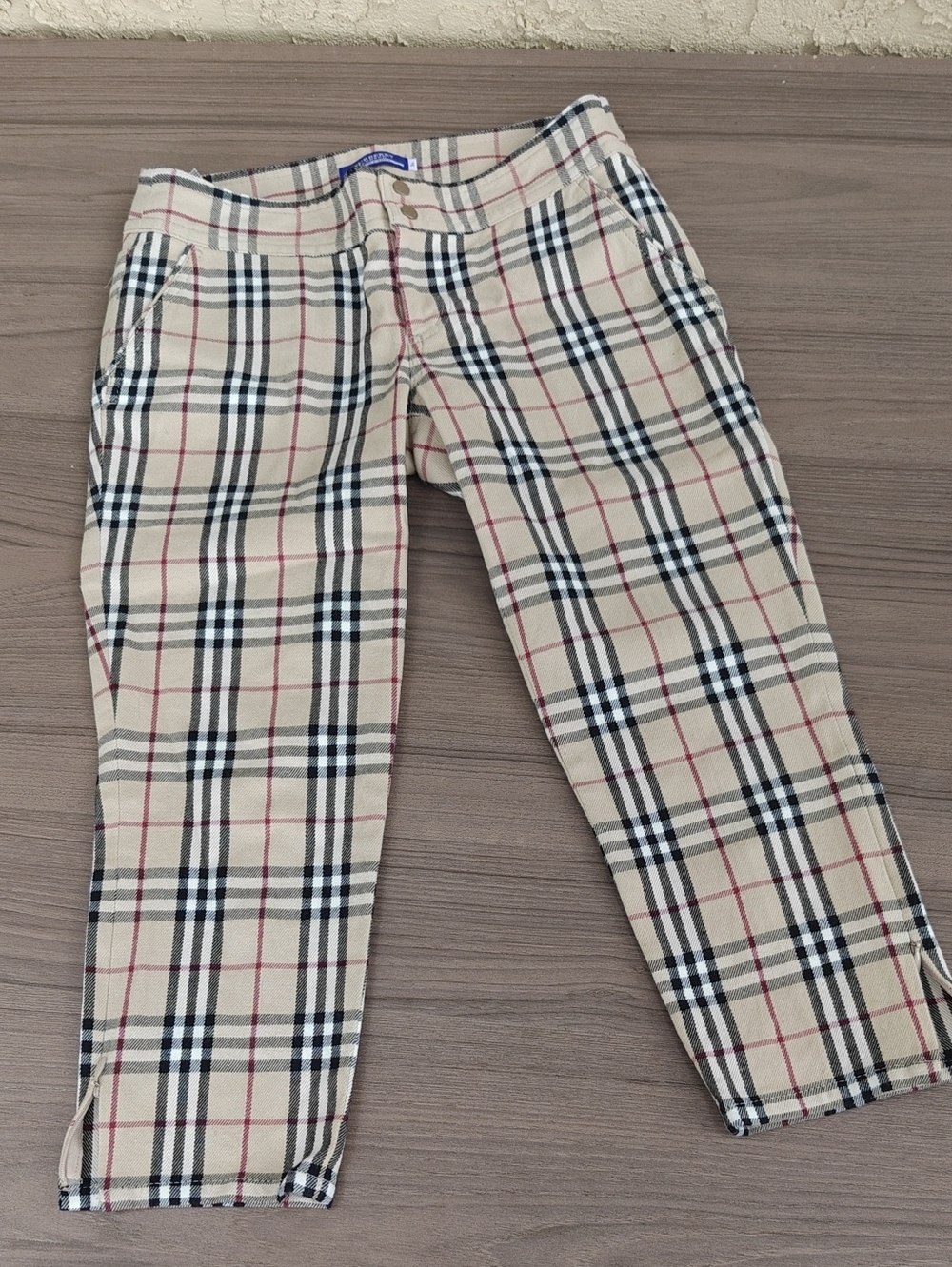 Burberry Beige Plaid Kids Trousers with Black & Red Lines